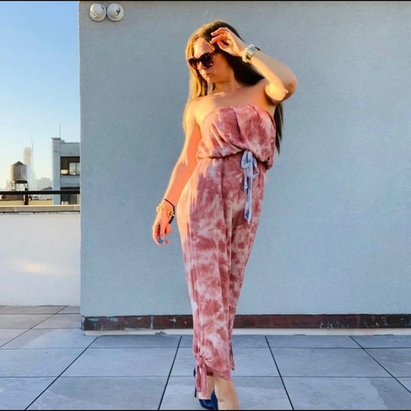 Free People Marble Abstract Cloud Camo Tie Dye Strapless Jumpsuit - Picture 14 of 16